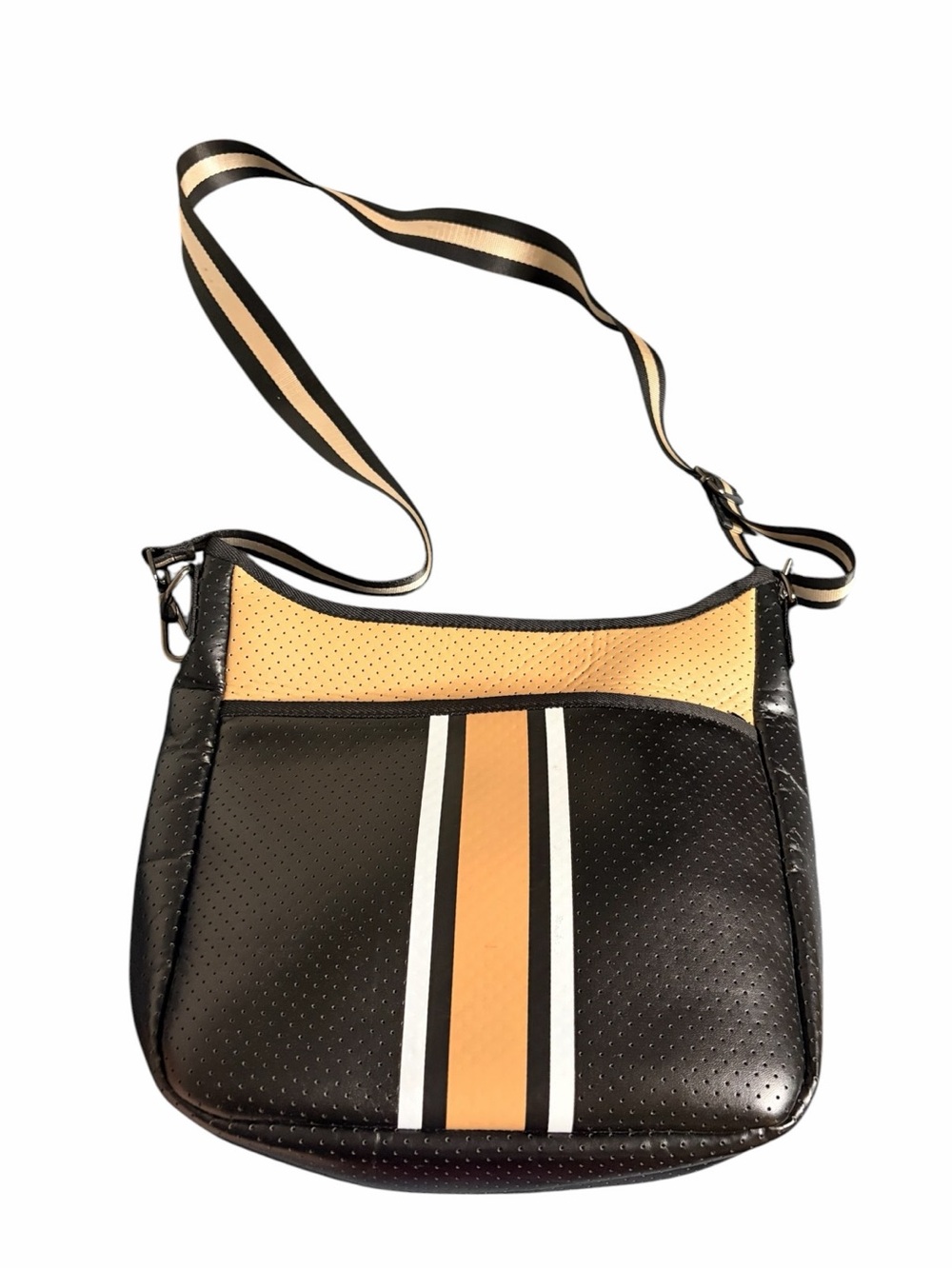 HAUTE SHORE Black and Tan Stripe Crossbody Bag